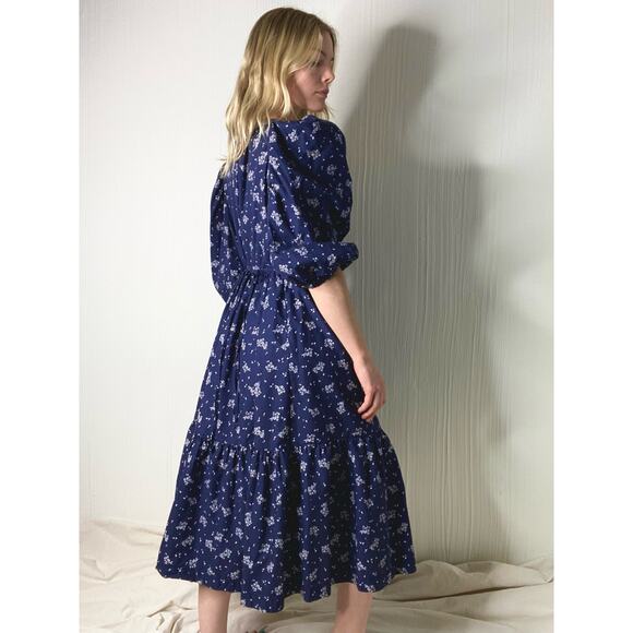 SUMMERSALT Navy Cotton Ditzy Floral Puff Sleeve Dress US SMALL - Picture 2 of 15